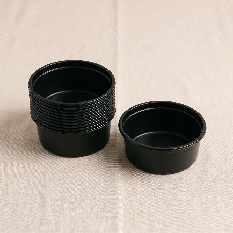 Ten black DooRep deli cups