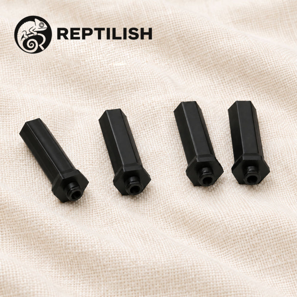 Four black twist lock legs on linen